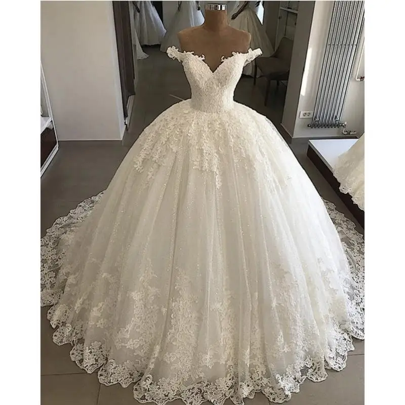 

New Fashion Ball Gown Wedding Dresses 2021 vestido de noiva Off The Shoulder Wedding Gowns Applique Lace Bride Dress Handmade