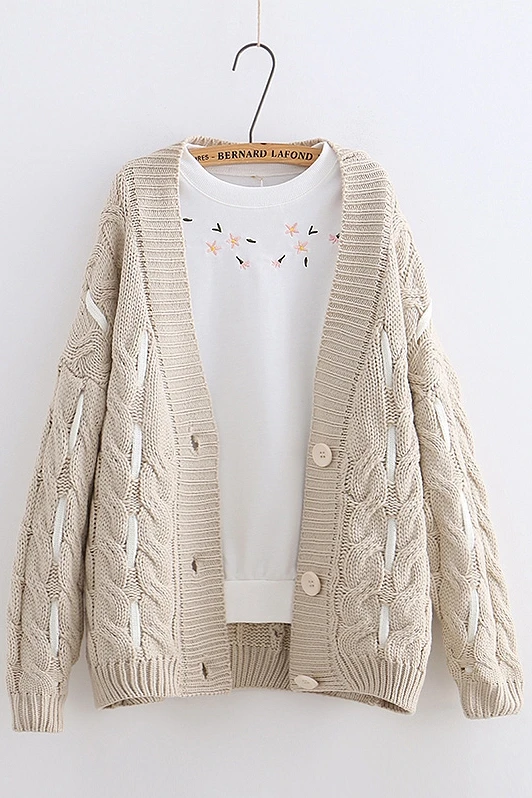 YoYiKamomo Women Knitted V neck Cardigans Single Breasted Autumn Winter Mori Girl Twist Long-sleeved Knitwear Loose Sweaters |