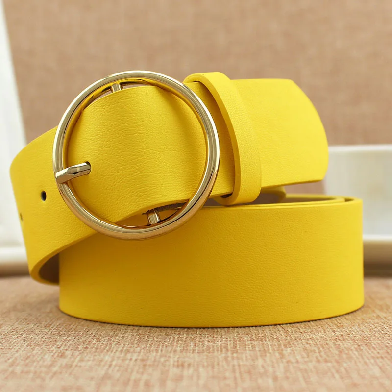 yellow Женский кожаный ремень с ремешком, пояс для одежды, аксессуары, яркие цвета, металлическая пряжка, Тонкий Повседневный ремень для женщин - Цвет: yellow