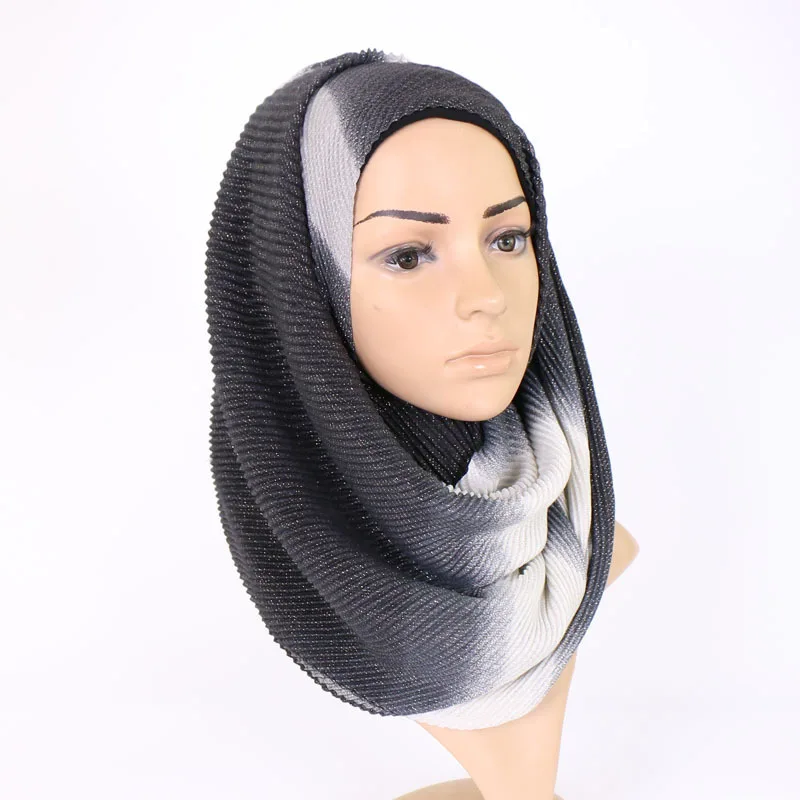 

2018 Women New Fashion Ombre Shimmer Lurex Viscose Shawl Scarf Lady Wrinkle Gradient Pashmina Stole Muslim Hijabs Snood 170*80Cm