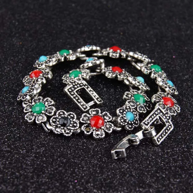 Резной Цветок Винтаж турецкие ювелирные изделия Femme Браслеты Тибетские