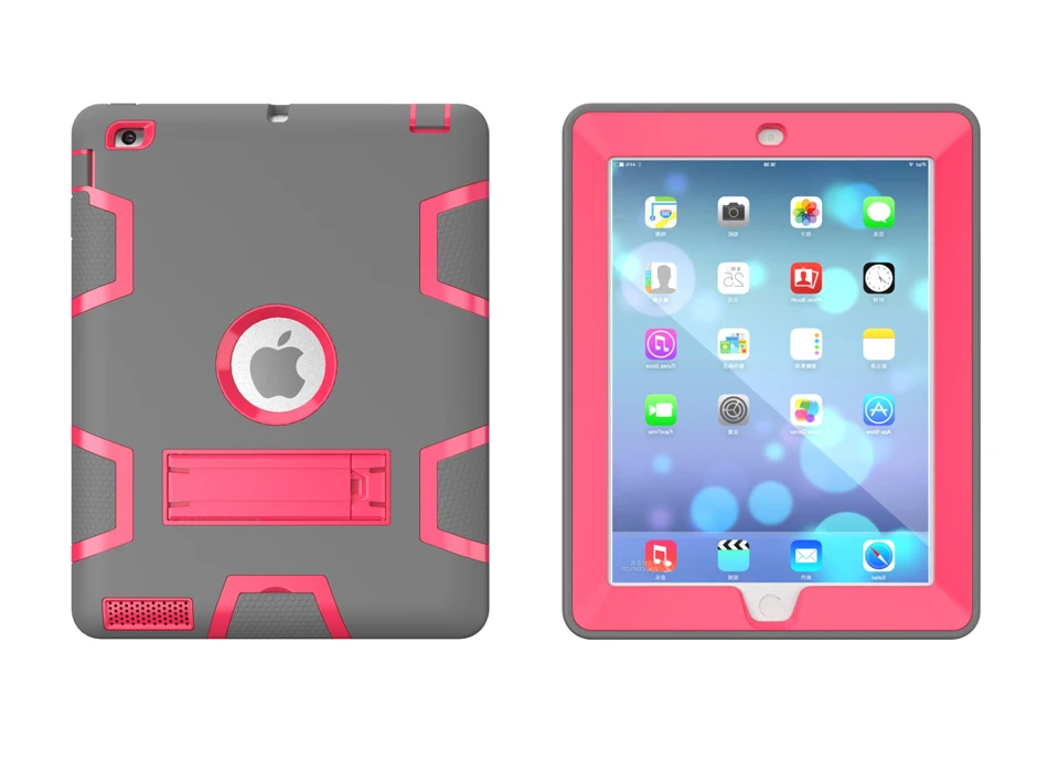 Shockproof Dual Color Hidden Bracket Back Cover Case for Apple iPad Air 9.7&quot Three Layer Silicone &amp PC Armor | Компьютеры и