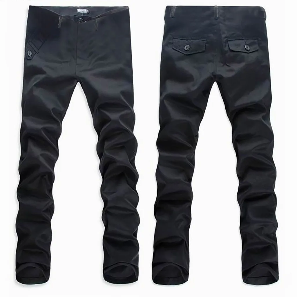 Для Мужчин's бизнес прямые брюки для девочек Slim Fit плюс размеры офис сплошной цвет брюки с большим количеством карманов Кнопка работы повседневные штаны - Цвет: Черный