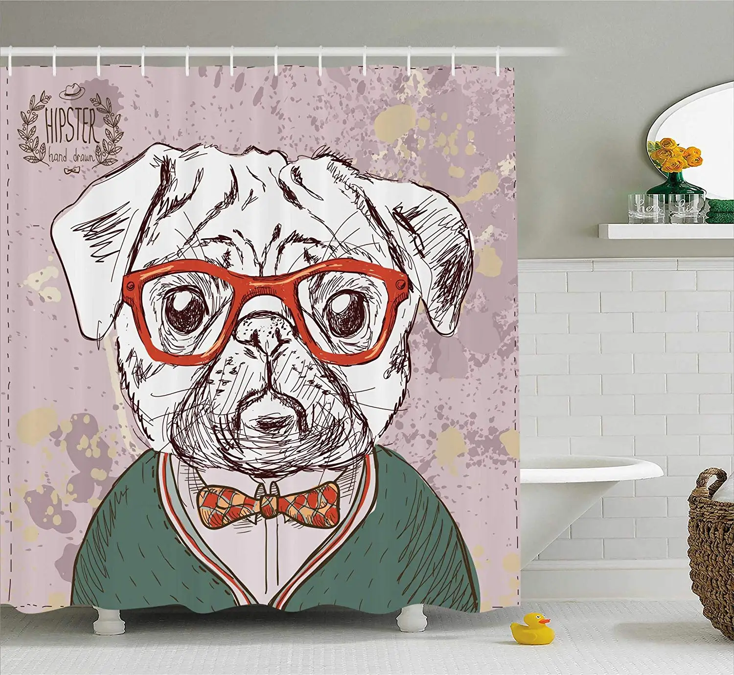 Собака Любовник Декор занавеска для душа винтажная иллюстрация старого хипстера