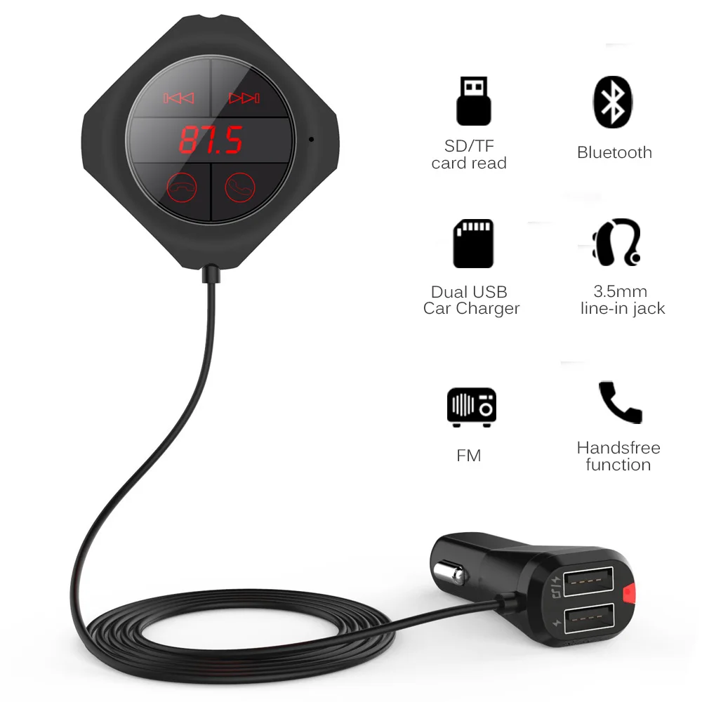 ANLUD автомобильный Bluetooth FM-трансмиттер, MP3 плеер для машины с двойным USB разъемом для зарядки мобильных устройств и планшетов с магнитным держателем