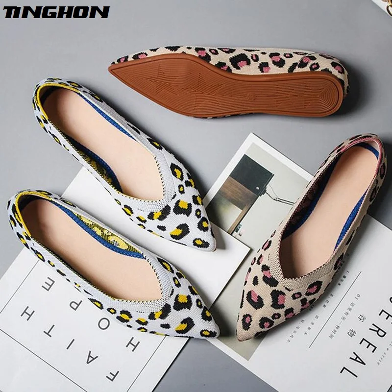 TINGHON New Spring Women Flats Shoes Leopard Print Casual Single Ballerina Shallow Mouth | Обувь