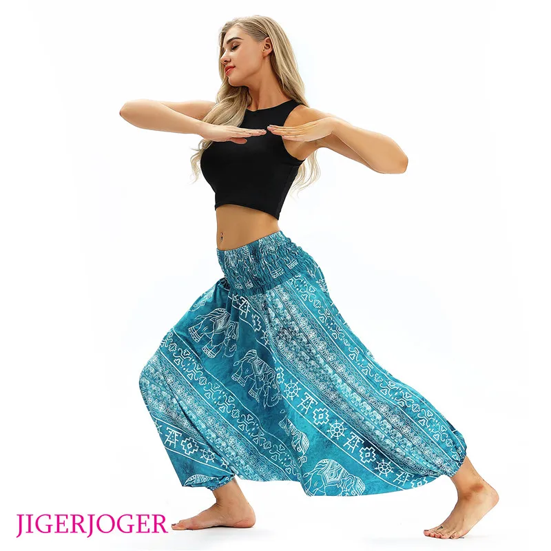JIGERJOGER летние пляжные yoga Плавание мешковатые охватывает 3D с высокой талией yoga Штаны свободные Фонари Брюки Гарем Lounge шаровары TLL034 - Цвет: TLL037
