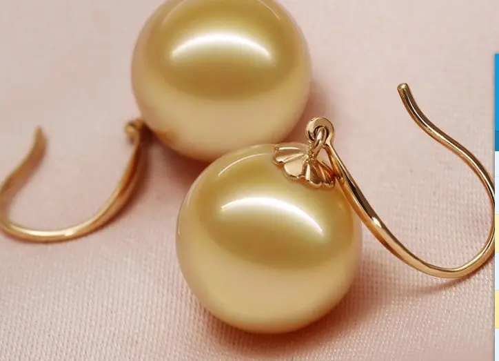 charming pair of 11-12mm south sea round gol dpearl earring 14k | Украшения и аксессуары