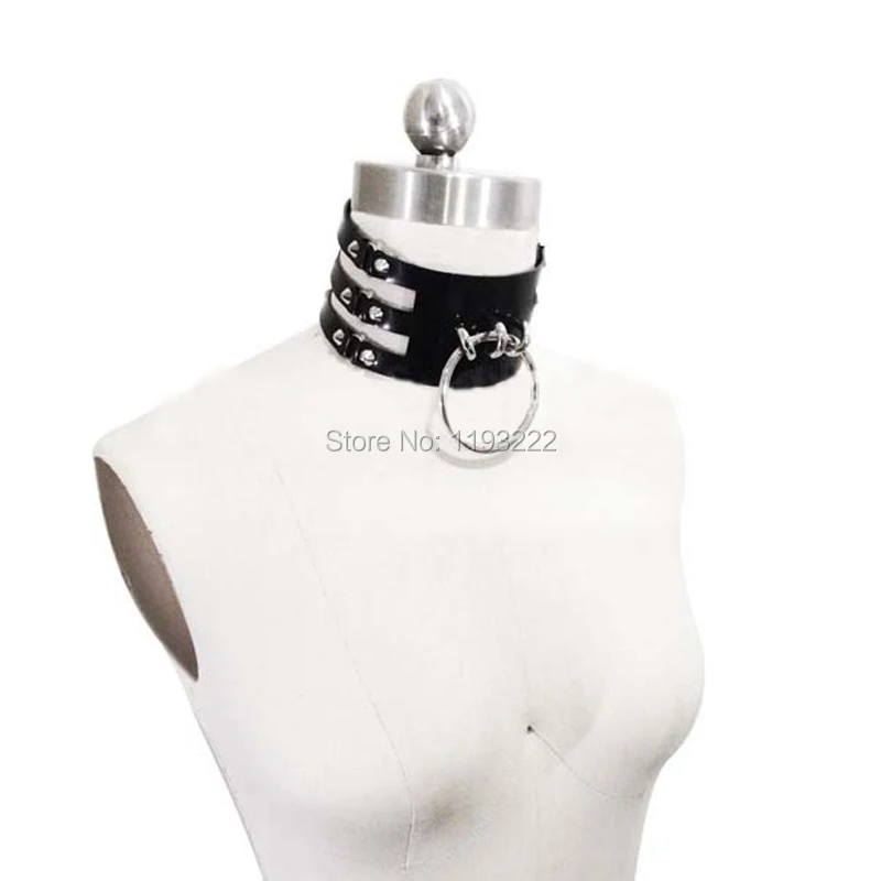 Массивное ожерелье в стиле панк готическое кожаное ручной работы с вырезами и