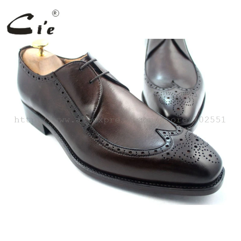 baratas Cie Cheia Goodyear Welted Brogues Apartamentos Dos Homens Costume Handmade Puro Genuíno Couro De Bezerro Vestido/Derby Clássico Café Escuro Sapato D61