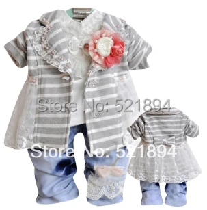 Новинка осенний комплект одежды в полоску для девочек из 3 предметов платья