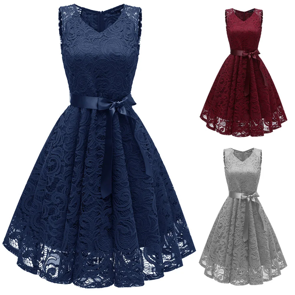 Floral Lace Cocktail V-Neck Party Swing Dress Vestidos Verano 2019 Women Vintage Sexy Summer Beach Sundress Princess | Женская одежда