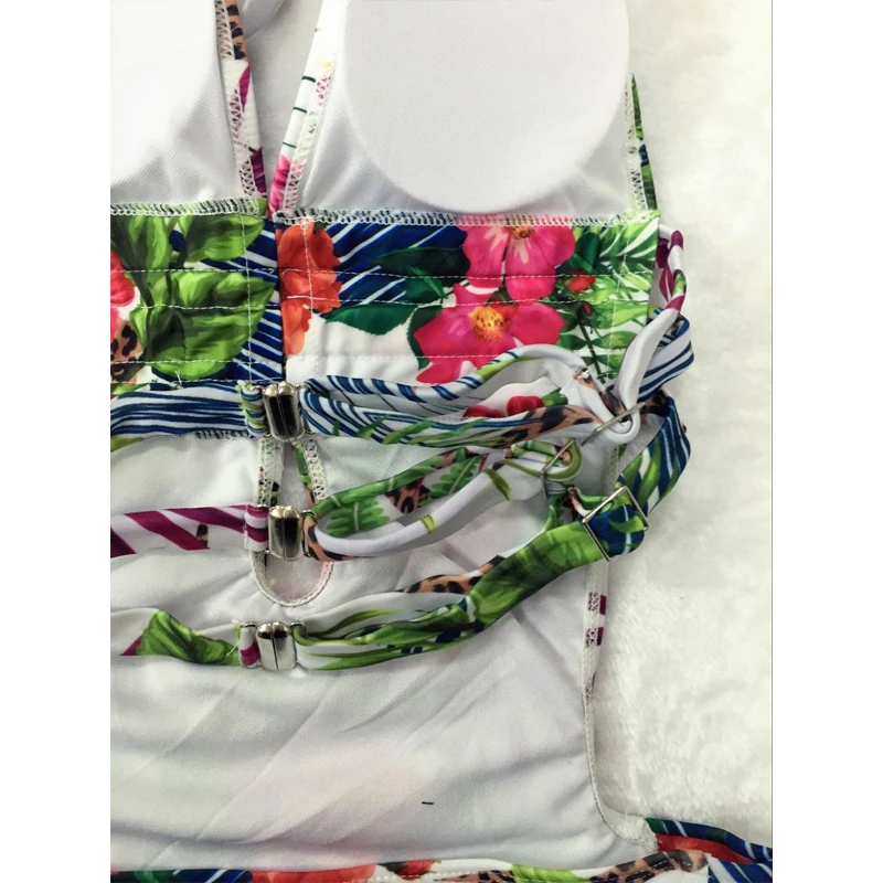 Кружевной купальник с цветочным принтом лямкой на шее летняя пляжная одежда