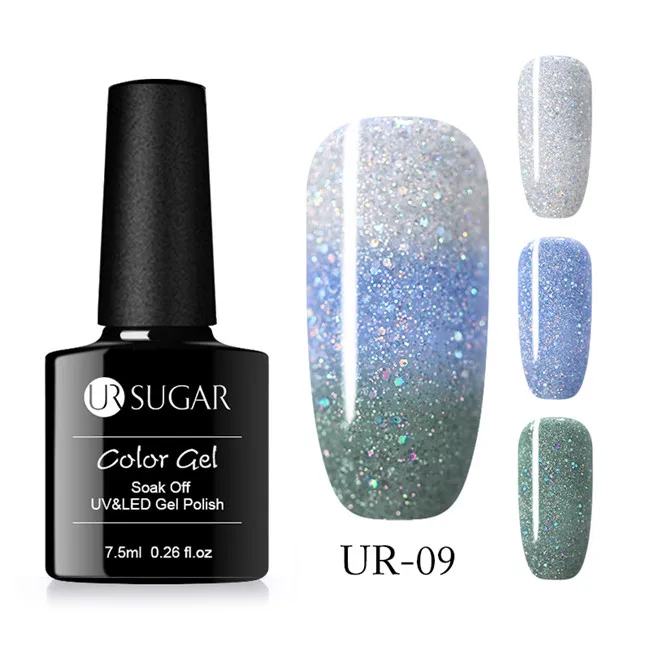 Ur Sugar термальный гель для ногтей розовый лазерный голографический Блеск УФ-гель лак 7,5 мл изменение температуры цвета отмачиваемый УФ Гель-лак для ногтей - Цвет: UR 9