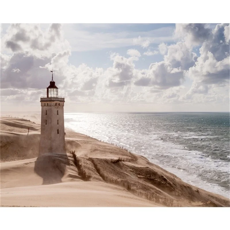 Laeacco Canvas Calligraphy Painting Natural Posters and Prints Sandstorm Lighthouse Wall Art Pictures for Living Room Home Decor | Дом и сад