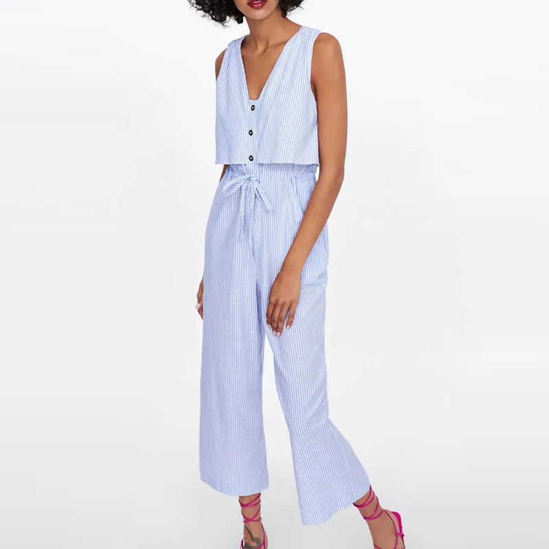 Sitruuna женские летние свободные комбинезоны без рукавов винтажные полосатые