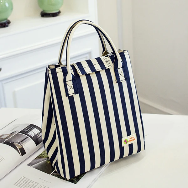 whiteblue lunchbag Valenkuci алюминиевая фольга сумка для ланча Оксфорд полосатые пищевые сумки Tote водонепроницаемый портативный многоразовый для обеда коробка сумка для детей женщин мужчин - Цвет: whiteblue lunchbag