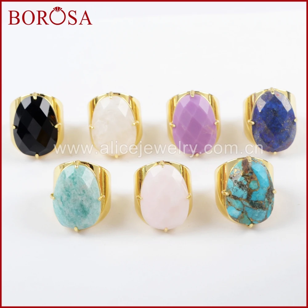 Кольцо BOROSA ZG0321 с ограненными камнями ювелирное изделие под золото в форме яйца