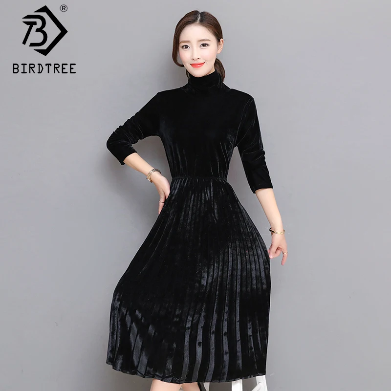 2018 весеннее бархатное однотонное Ретро женское платье с длинным рукавом в стиле