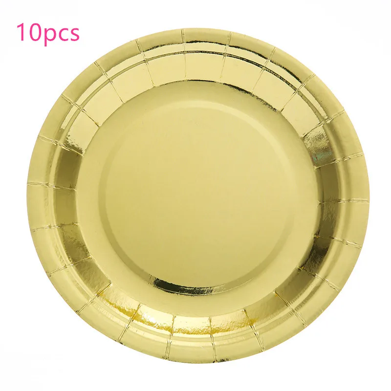 Plate 10pcs 8 шт., тарелки в виде ананаса из золотой фольги, одноразовые столовые приборы, набор бумажных тарелок на Рождество, Год, бумажные тарелки для вечеринки, дня рождения - Цвет: Plate 10pcs