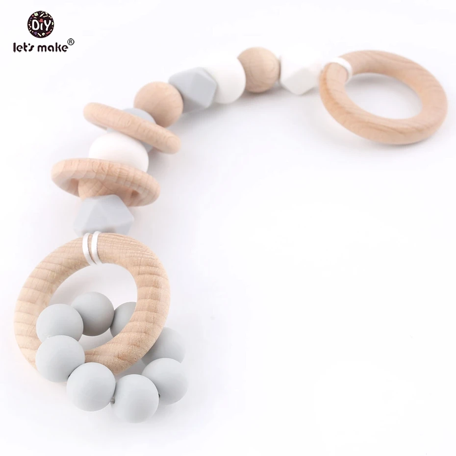Let's Make Baby Toys Wooden Teether Teething Beech Wood Ring Sensory Baby Gym Toy Chew Silicone Teether Play Gym Baby Rattles - Цвет: type3