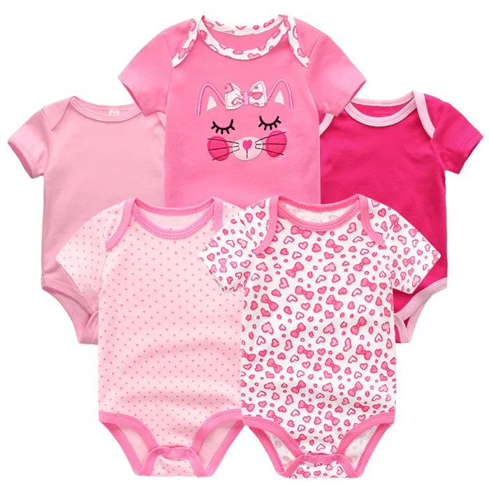 BDS5128 Одежда для малышей; Roupas; хлопковая одежда; боди; 5 шт.; розовый комбинезон в горошек с короткими рукавами; Одежда для новорожденных; боди для малышей - Цвет: BDS5128