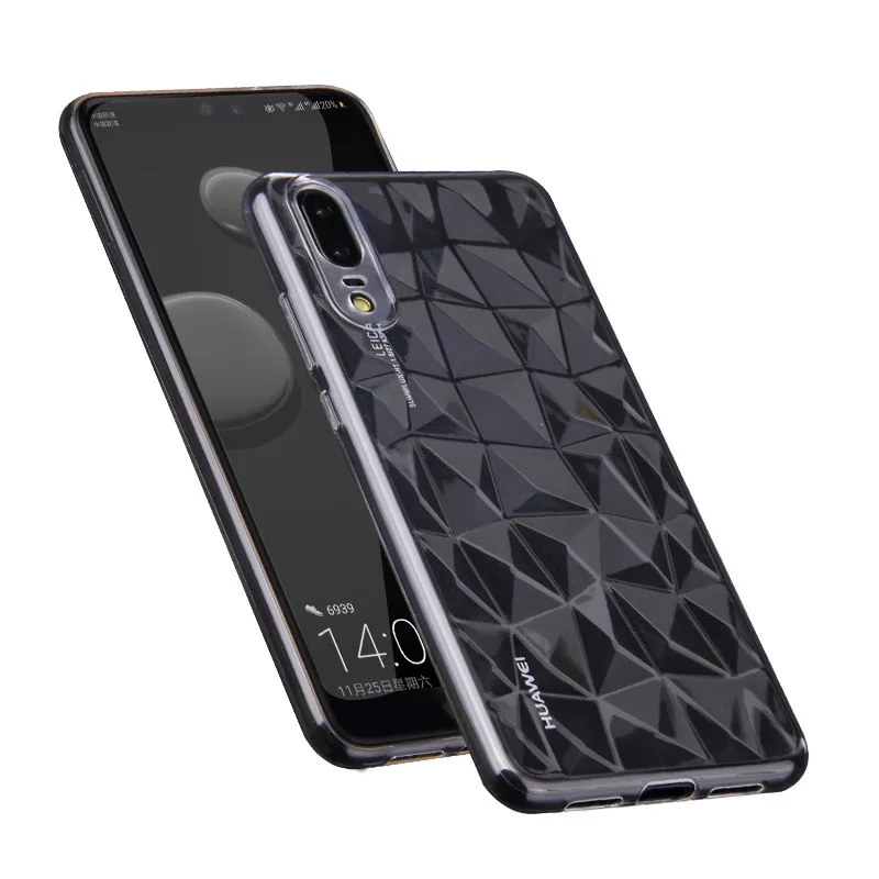 3D Diamond Rhombus Print Transparen Soft Silicone TPU Phone Case Cover For Huawei P30 P20 Mate 20 X Lite Pro Nova 3 3i 4 Capa |