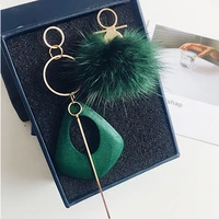 2017 new korean sweety womens brincos mink hair bulb green wooden earring pendientes jewelry