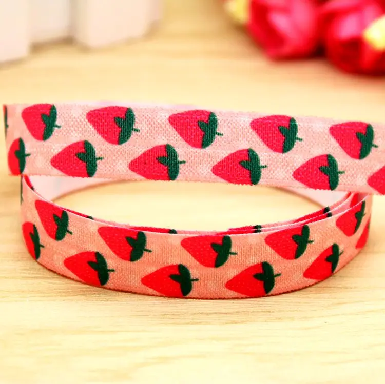 

DUWES 5/8'' Free shipping Fold Elastic FOE strawberry printed headband headwear hairband diy decoration wholesale OEM H5413