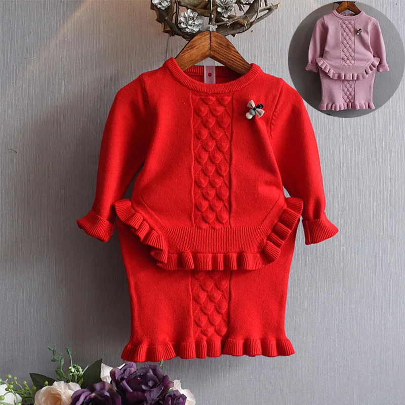 

Детская одежда, милое платье для маленьких девочек, комплекты одежды для детей, вязаный свитер, юбка, костюм с цветами по бокам, костюм для ма...