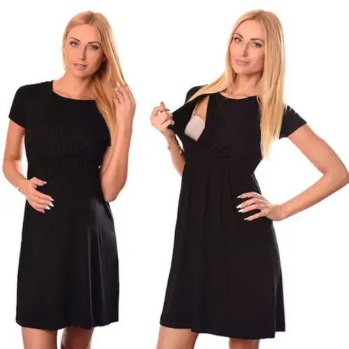 

Nursing Women Maternity Breastfeeding Dress Casual Short Sleeves Loose Cotton Short Dress