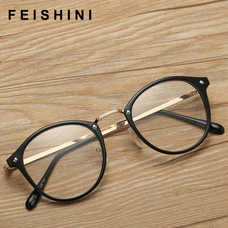 Женские очки для близорукости Feishini черные в овальной оправе с прозрачными