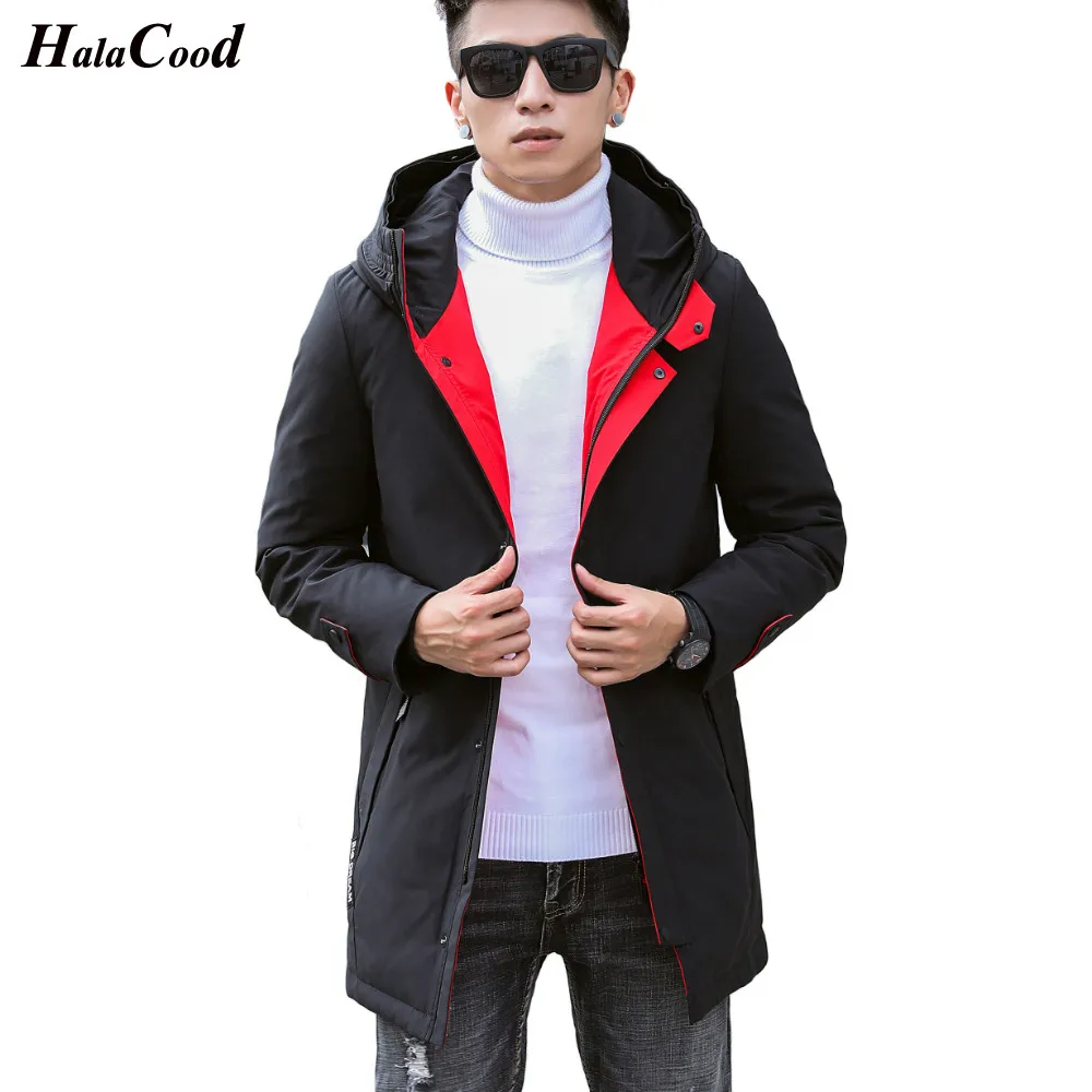 Black Red 115 HALACOOD, новинка, зимняя мужская модная куртка на утином пуху, повседневный пуховик, парка, мужская одежда высокого качества, пальто размера плюс - Цвет: Black Red 115