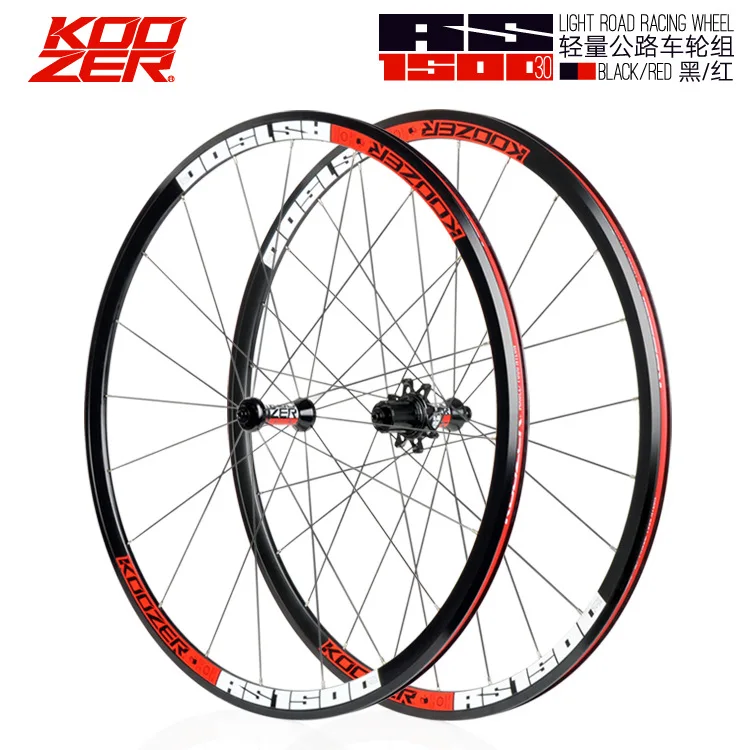black red KOOZER RS1500 дорожный велосипед 700C колесная пара переднее 2 сзади 4 подшипника 72 Кольцо 30 мм обод 2:1 колесо со спицами - Цвет: black red