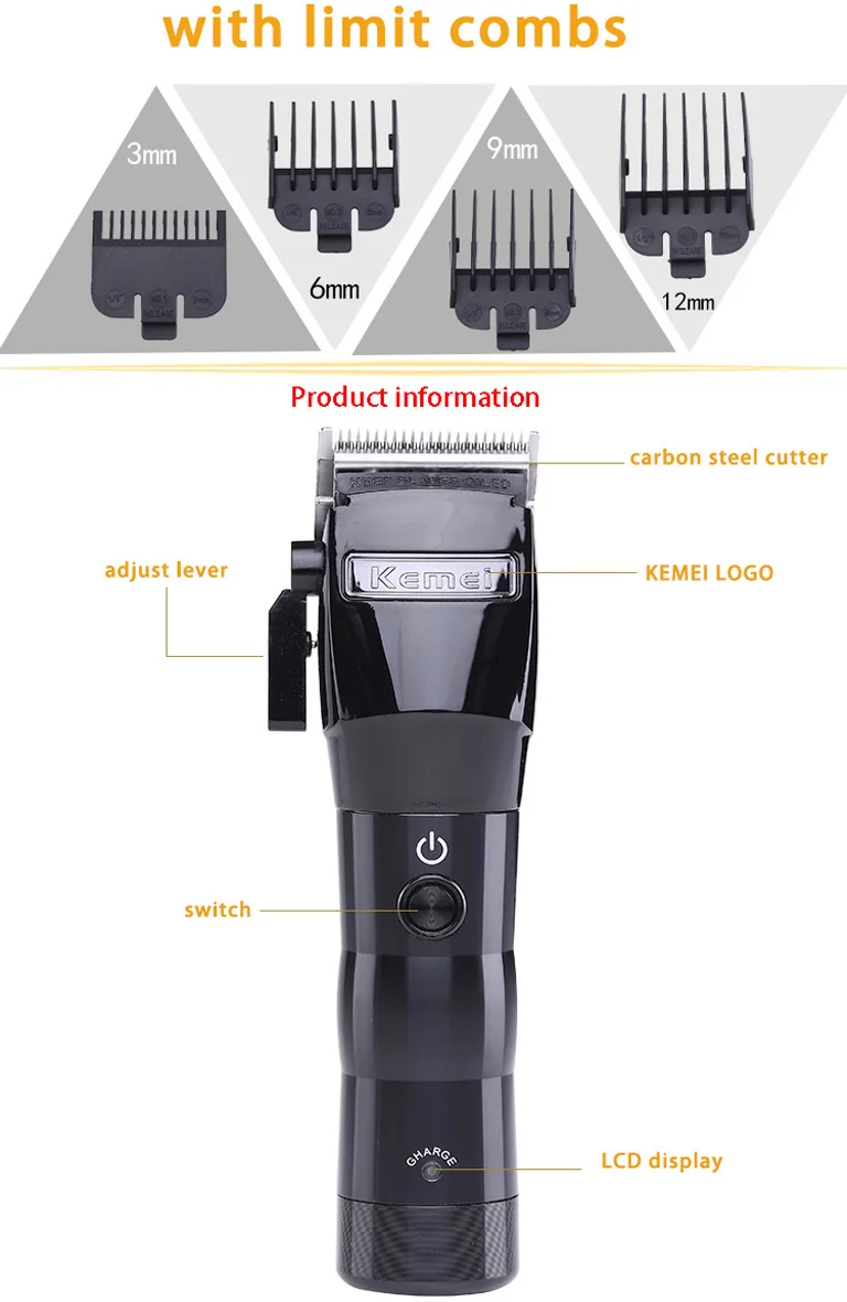 Kemei Professional машинка для стрижки волос электрическая мощная Беспроводная Машинка для стрижки волос Триммер Инструменты для укладки волос Парикмахерская