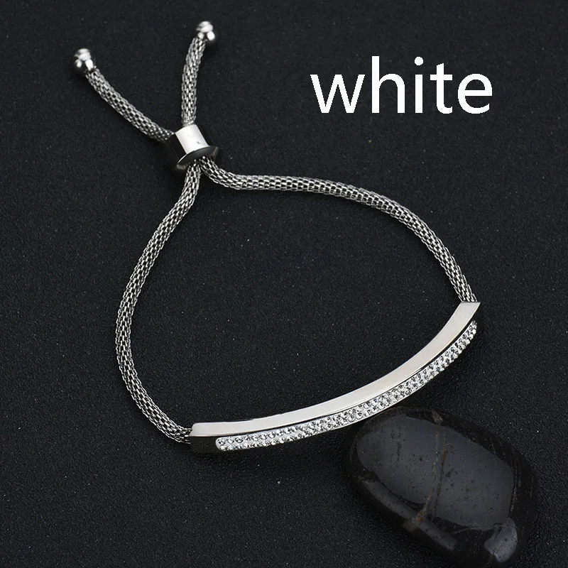White ELSEMODE BlingBling кристалл Регулируемый Титановый стальной браслет для женщин с двумя рядами кристаллов свадебный браслет синий розовый ювелирные изделия - Окраска металла: White