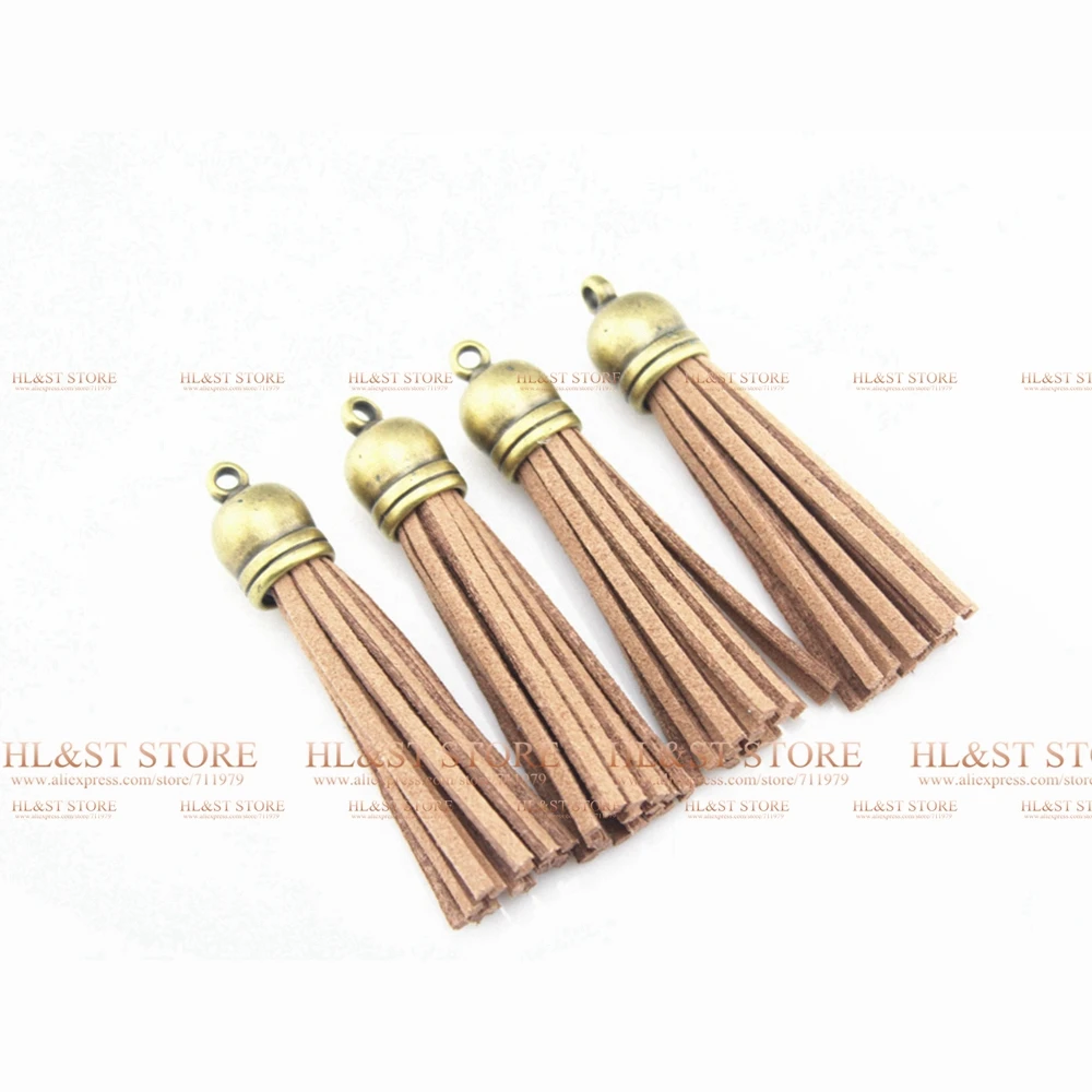 Medium (58MM) Brown With Antique Bronze Cap Faux Suede Leather Tassel For Keychain Charm Handmade Accessory | Украшения и