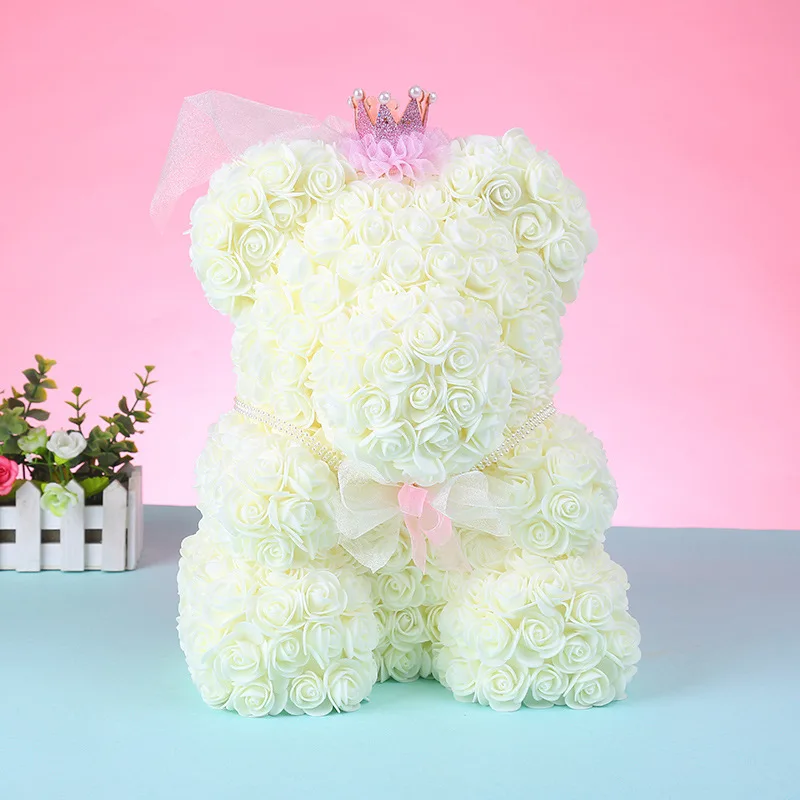 Milky white Crown Подарок ко Дню Святого Валентина для нее/его 40 см Розовый Медведь Кролик мягкие животные подарок для подруги букет ко дню рождения Best идея подарка - Цвет: Milky white Crown