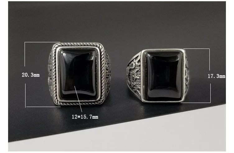 Black Onyx Ring in Sterling Silver 925 charm men Ring Real Men's Ring Natural Stone Retro Cool Fashion Silver charm ring