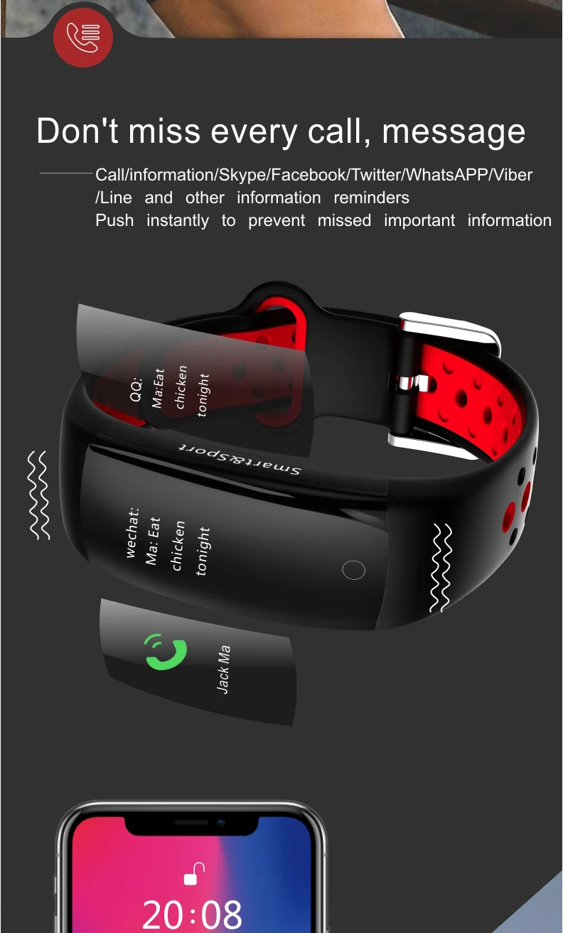 Jimate водонепроницаемый Smartband HR монитор Счетчик шагов Браслет фитнес трекер активности Смарт-часы для Android IOS Телефон