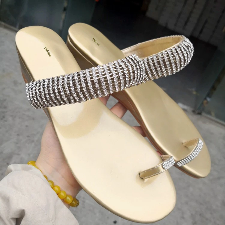 Olomm/Новинка Женские летние шлепанцы на танкетке средней высоты Уличные тапочки