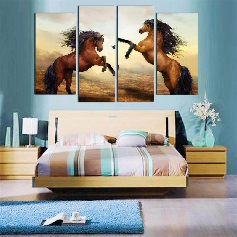 4 шт. Современная Настенная живопись животные картина бегущая лошадь рамка холст