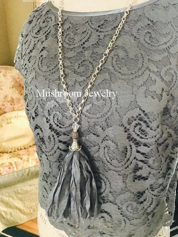 Boho Chic Silver Plated Chain Sari Silk Tassel Necklace Women | Украшения и аксессуары