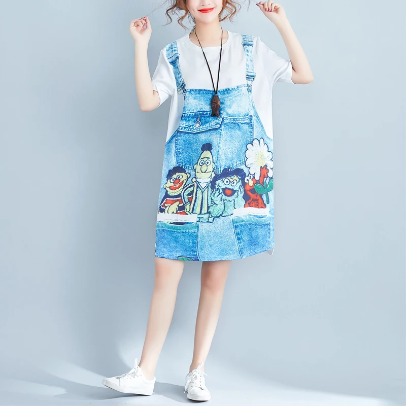 Женское джинсовое платье с объемным принтом длинное вышивкой лето 2019|Женские