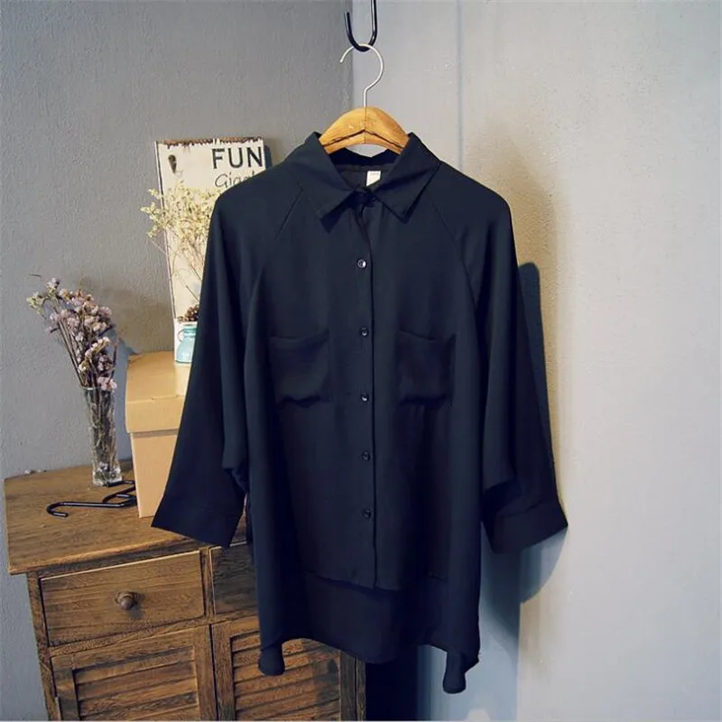 Boyfriend style Повседневная шифоновая белая Длинная женская блузка рубашка