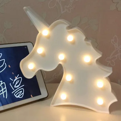 White Unicorn Head Светодиодный ночник, светильник в виде животного, 3D лампа, детский подарок, светильник в виде фламинго, звезда, Ночной светильник, украшение стола, детский домашний декор - Цвет: White Unicorn Head