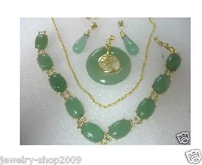 Jewelry Jade Pendant bracelet earring sets + chain&gt&gt18K GP Plated gold Bridal wide watch wings queen JEWE | Украшения и