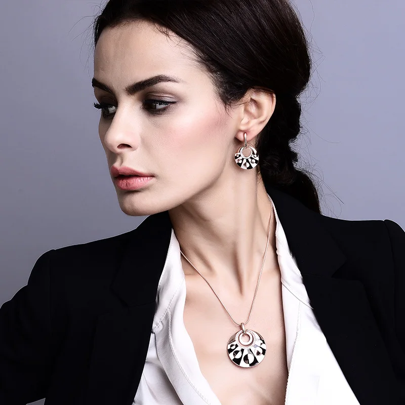 Viennois розовое золото Цвет круглый Ювелирные наборы для женщин Boucles d'oreilles кулон Цепочки и ожерелья комплект Черный и белый ювелирные изделия