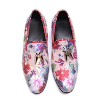 italian fashion genuine leather mens shoes slip on flowers printed mens shoes casual ivory studded men loafers zapatillas hombre