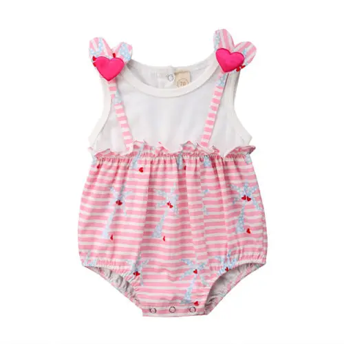 Летние милые Боди в полоску для новорожденных без рукавов маленьких девочек